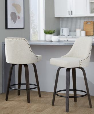 Fabric Studded Marcel Transitional Fixed-Height Counter Stool, Set of 2