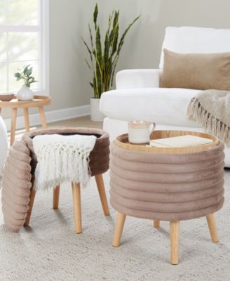 2-Pc. Fabric Tray Plush Contemporary Storage Ottoman Set