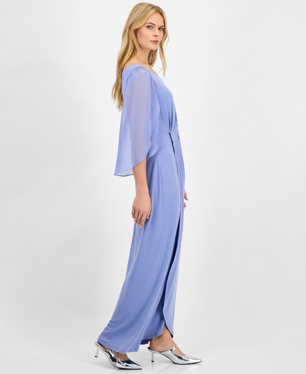 Connected Women's Solid Jersey Sheer-Sleeve Maxi Dress