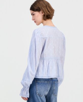 Women's Cotton Lace-Trim Tie-Front Top