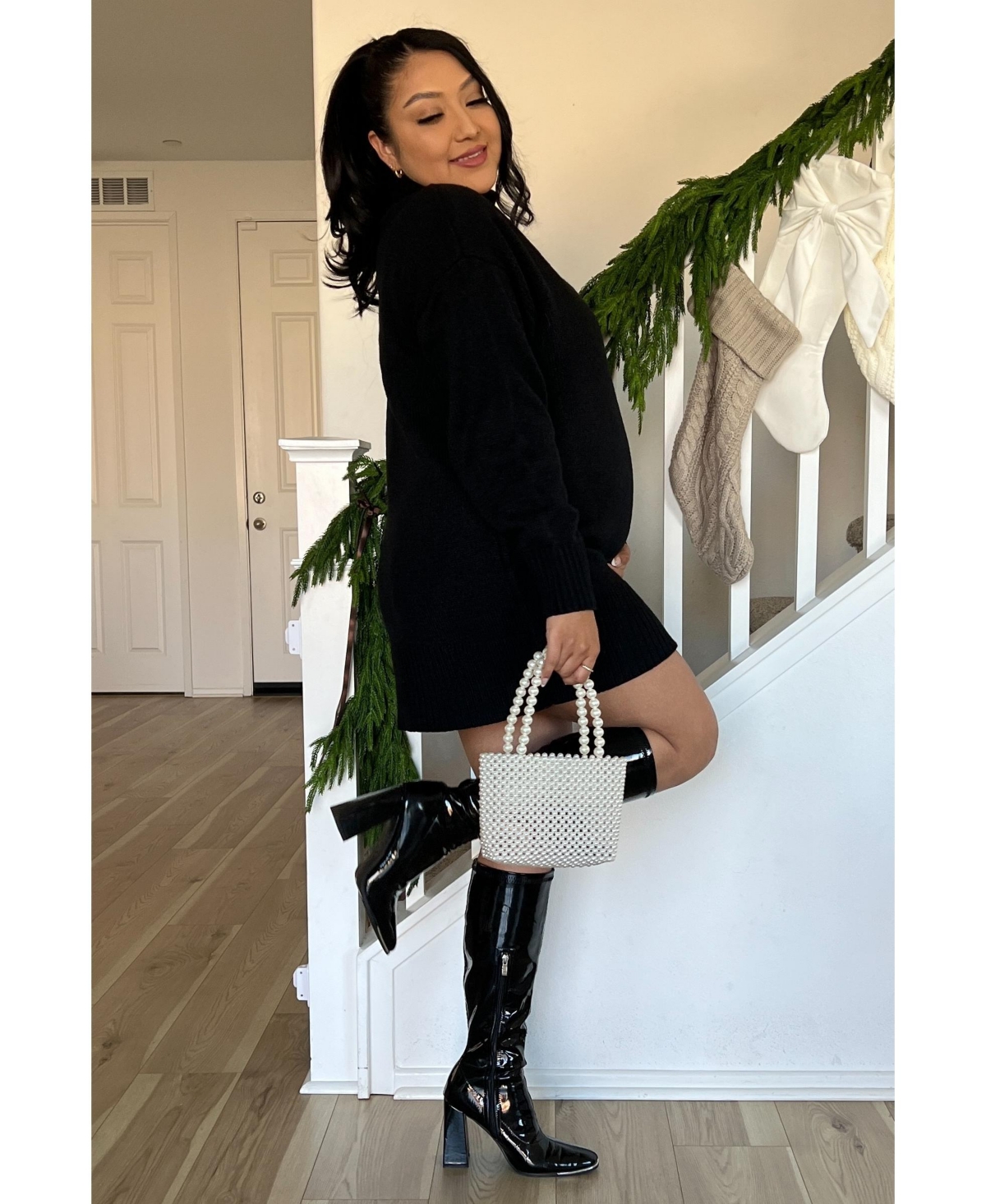 Pinkblush Maternity Beige Turtle Neck Mini Sweater Dress
