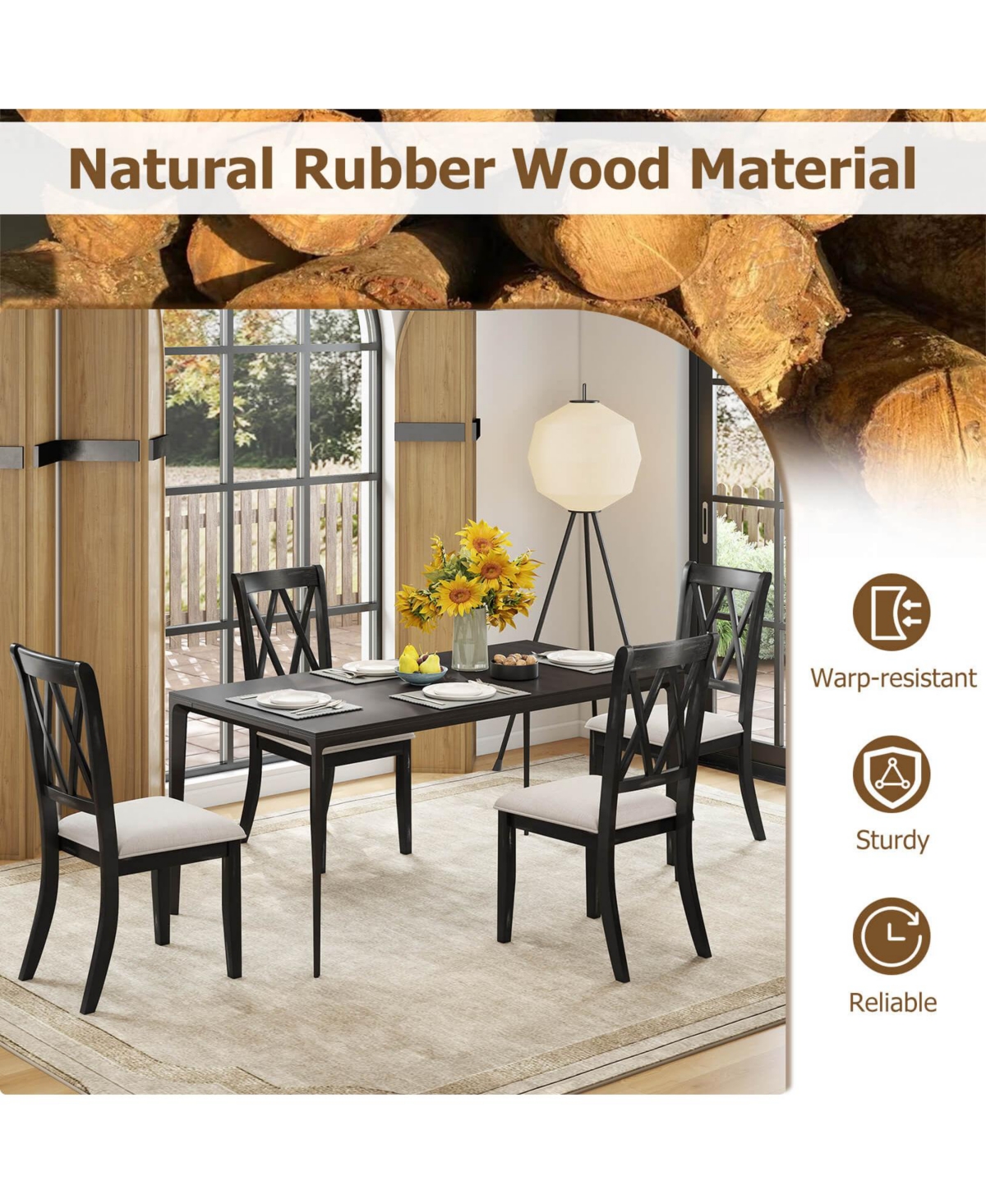 Costway Farmhouse Dining Chairs Modern Kitchen Chairs with Elegant Hollowed backrest