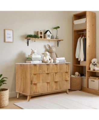 54Inch Modern Chest of Drawers,6 Drawers Dresser with Faux Marble Top,Curved Profile Design Wood Drawer Organizer, Freestanding Storage Cabinet