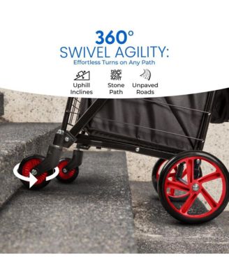 Folding Utility Cart with Liner, Heavy-Duty, 360&amp;#xB0; Swivel Wheels, 110 lb Capacity, Portable for Groceries, Laundry &amp; More (Red)