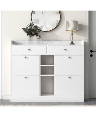 Modern Shoe Cabinet with Pull Down Drawers 19 Pair Storage