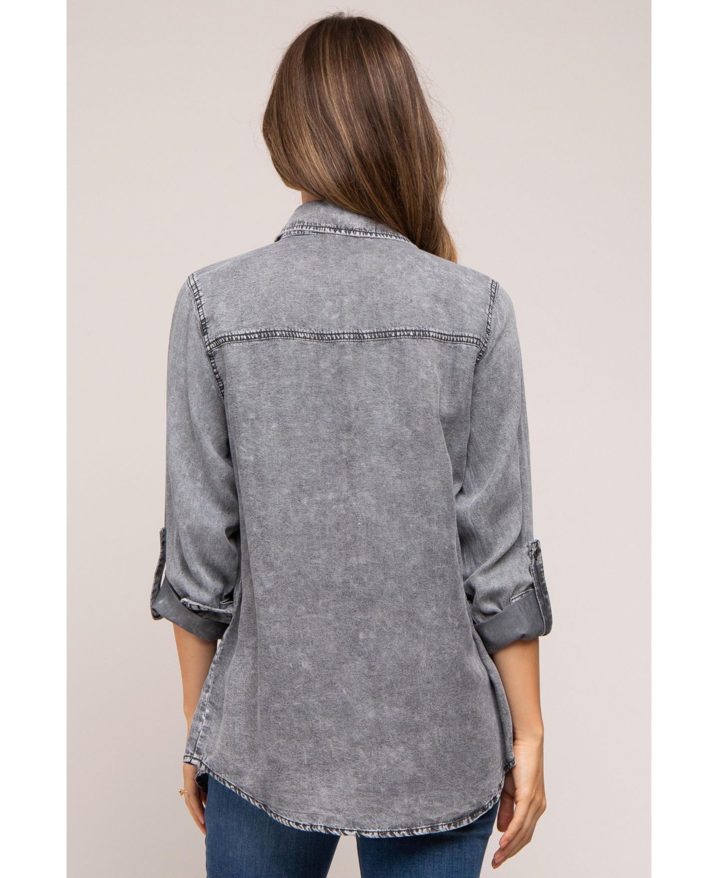 Женская рубашка Pinkblush Charcoal Chambray Rolled Cuff, цвет: Угольный серый — фото 5