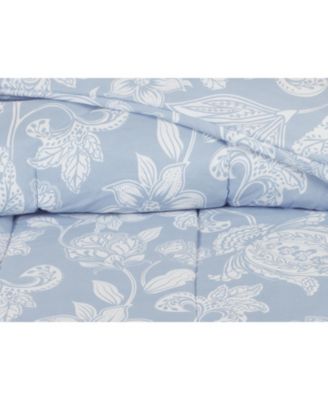 Premium Paisley Floral Comforter Set – Soft Blue Gray Modern Microfiber Bedding – 3 Piece Set with 1 Comforter and 2 Pillow Shams - Queen