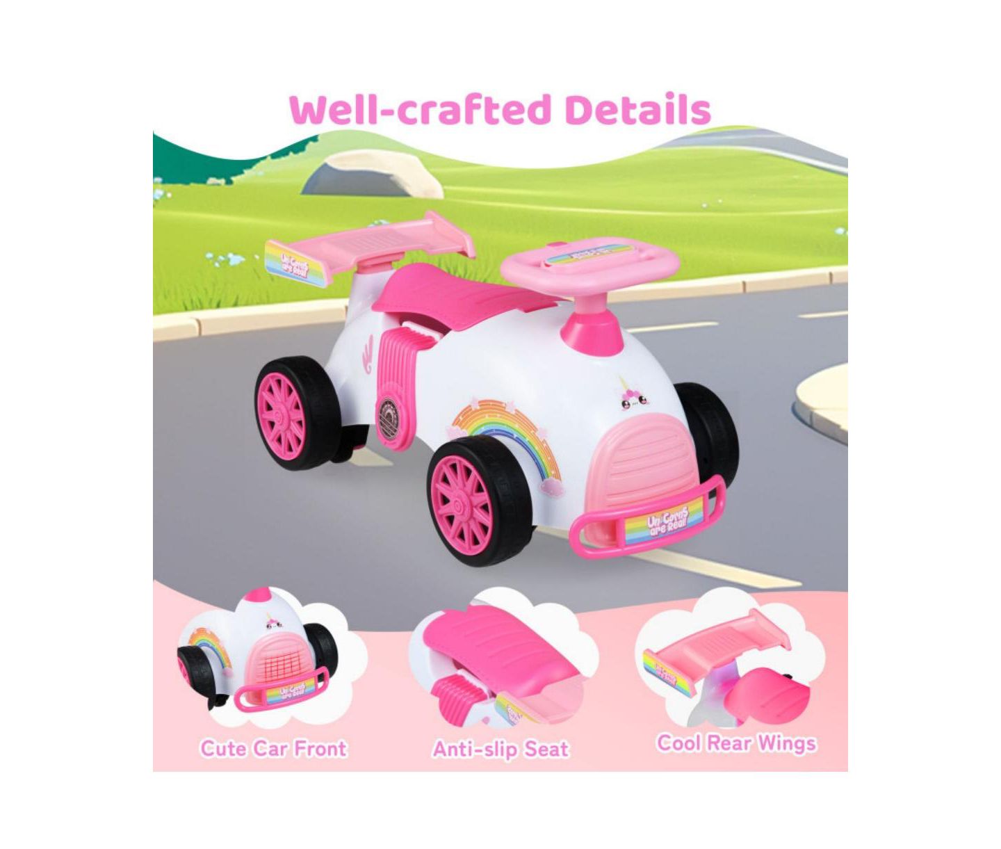 Детская игрушка HONGGE Kids Ride On Sliding Car with Music and Storage, цвет: Розовый — фото 7