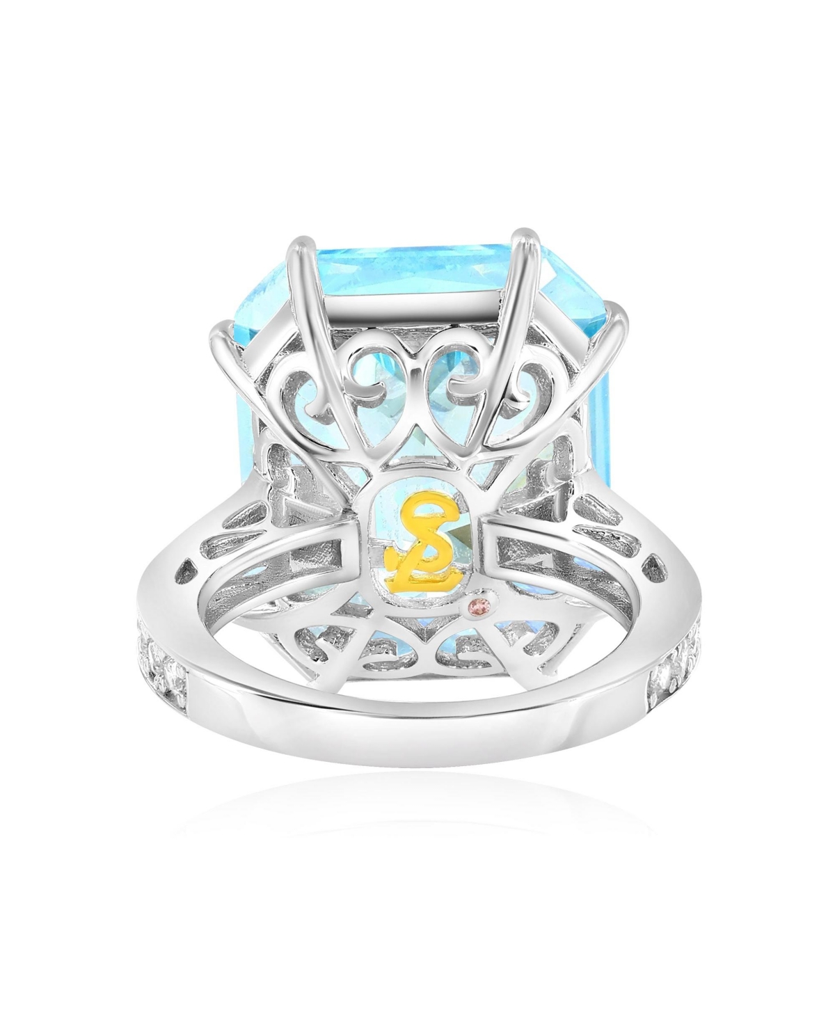 Suzy Levian New York Gala Collection Sterling Silver Large Firework Emerald-Cut Cubic Zirconia Cocktail Ring