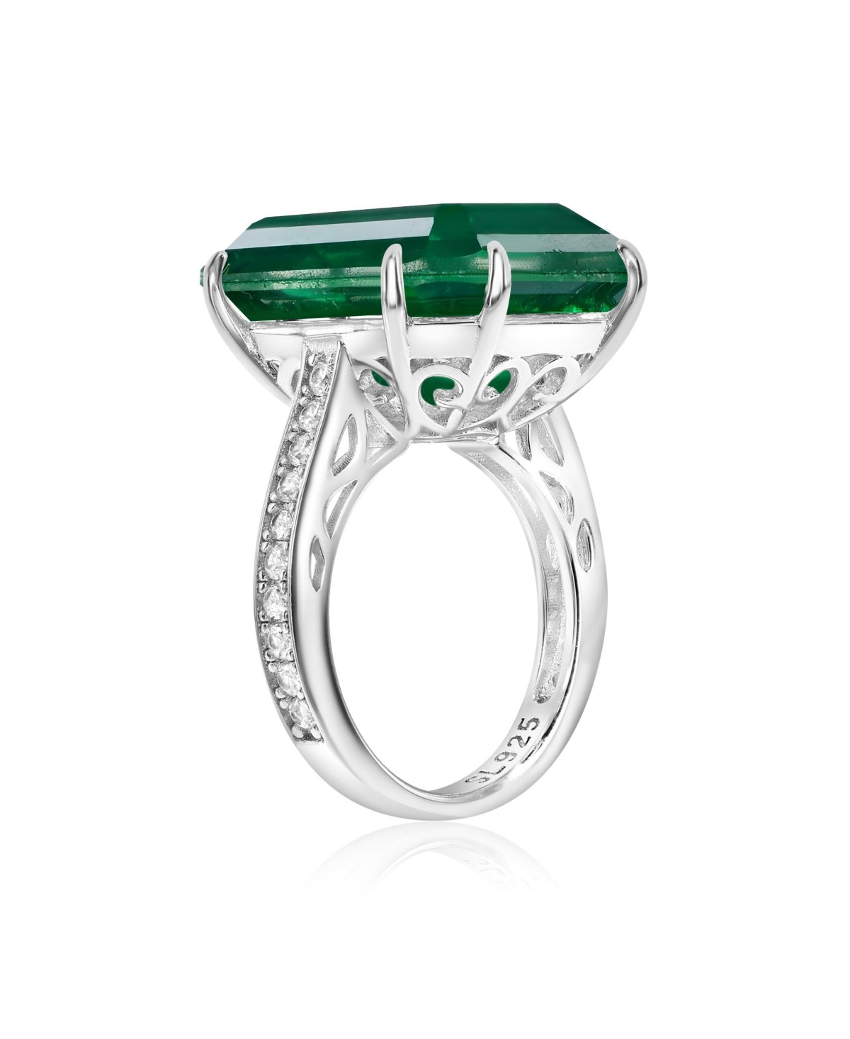 Suzy Levian New York Gala Collection Sterling Silver Large Firework Emerald-Cut Cubic Zirconia Cocktail Ring