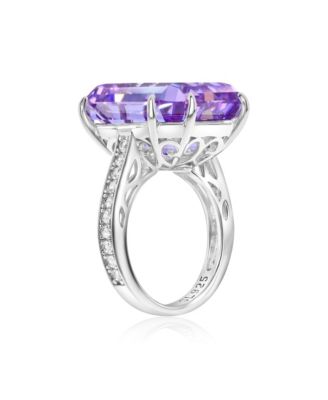 Gala Collection Sterling Silver Large Firework Emerald-Cut Cubic Zirconia Cocktail Ring