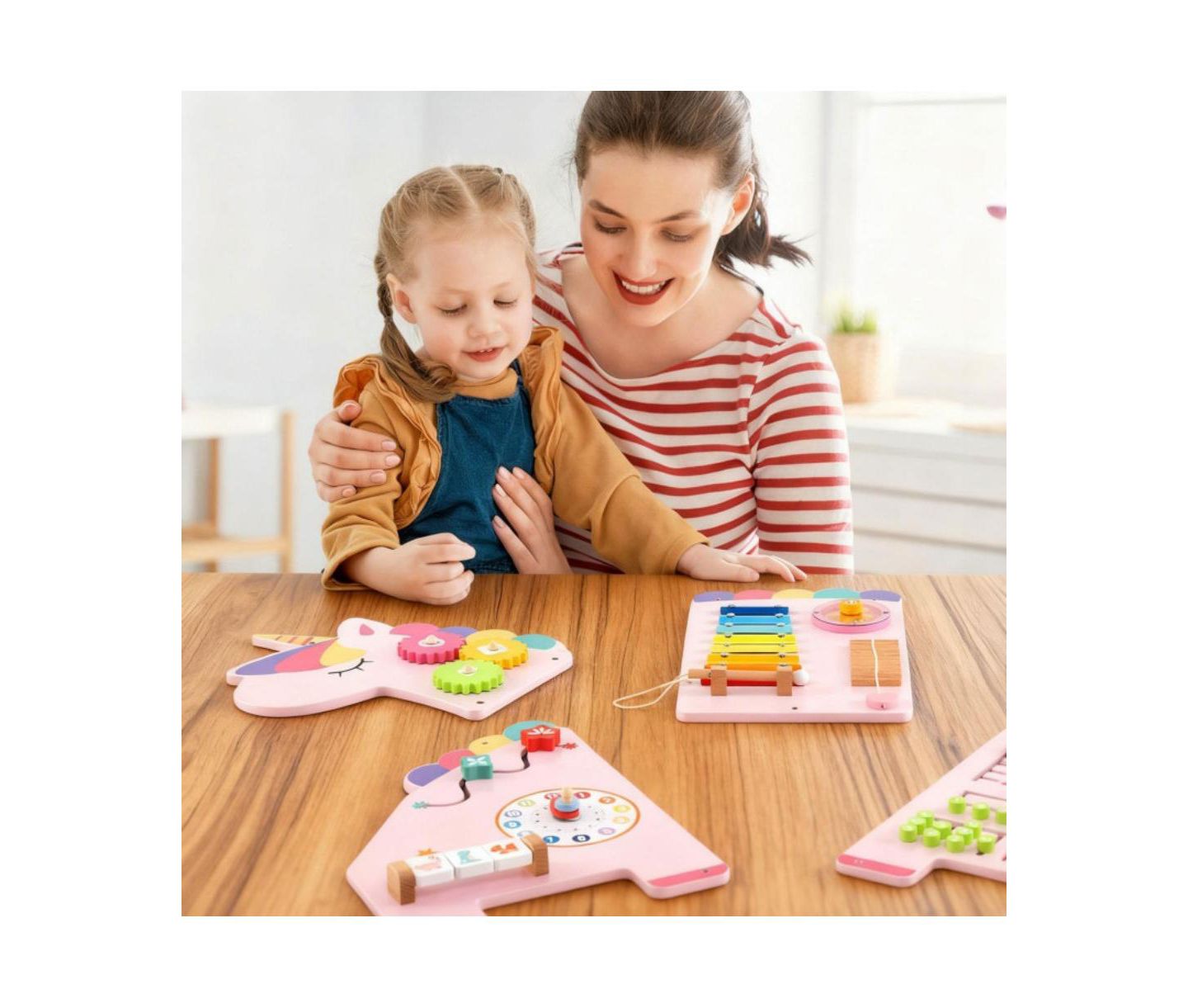 Детская игрушка HONGGE Kids Montessori Sensory Busy Board with 11 Learning Activities, цвет: Розовый — фото 7