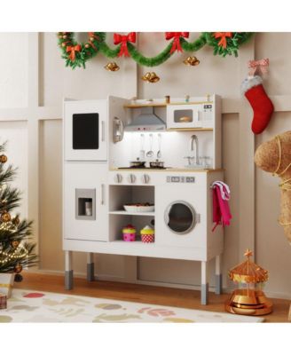 Kids Adjustable Height Wooden Play Kitchen Set with Accessories and Storage