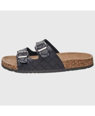 Men's Double Strap Contour Sandals Slip on Buckle Slides Faux Leather Footbed Sandal Ergonomic Cork-Inspired Sole Summer Footwear