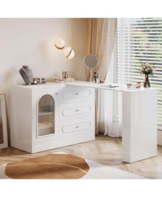 78-Inch Vanity Desk  3 Drawers, with Reversible Cabinet