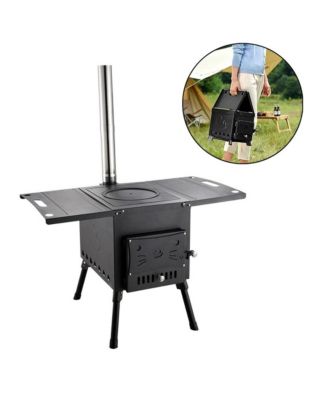 Portable Wood Stove with Top Warming Platform for Camping Cooking & Outdoor Heating