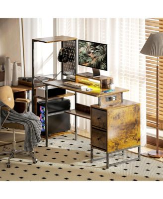 56" Computer Desk with LED Lights, Home Office Desk,