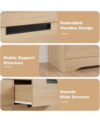 4 Drawer Dresser for Bedroom, Natural Chest of Drawers with Embedded Handles Design