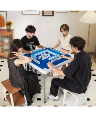 35-Inch Folding Mahjong Table for 4 Players with Cup Holders and Card Slots