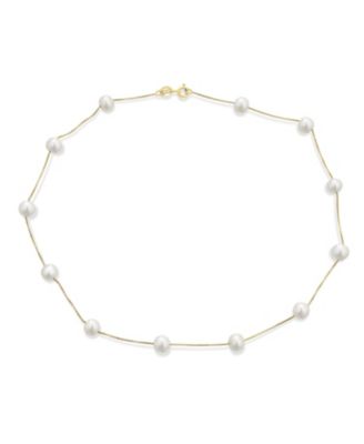 Tin Cup Freshwater Cultured Pearl Necklace & Bracelet Jewelry Set Sterling Silver 7MM