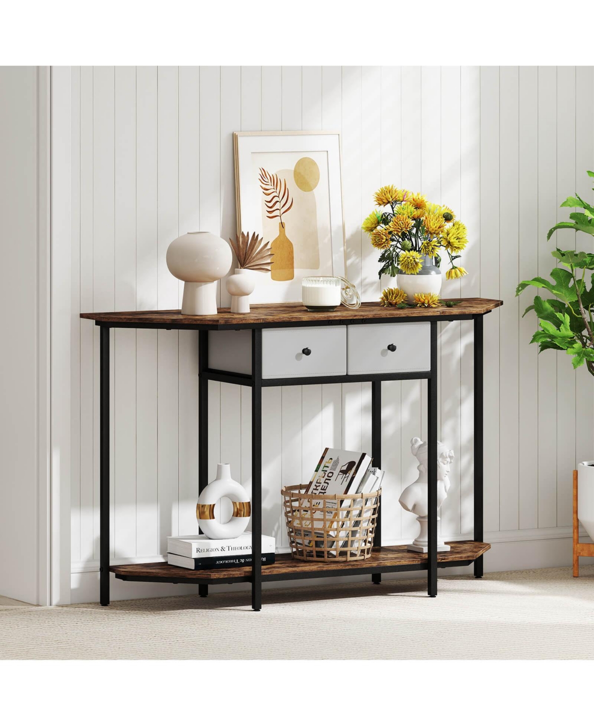 Costway 51" Console Table with 2 Drawers Open Storage Shelf 2-Tier Entryway Table