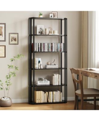 6-Tier Wooden Bookshelf, 71" Industrial Tall Bookcase with Metal Frame, Large Open Storage Shelf for Living Room, Bedroom, Office