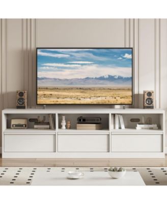 70" TV Stand for TVs up to 85", Mid Century Modern Entertainment Center with Drawer, Open Shelves & Cable Management