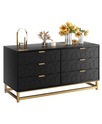 6 Drawer Dresser with Wide Storage, Wood Chest Organizer with Metal Legs, Modern Dresser for Bedroom, Living Room