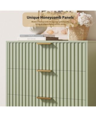 Fluted 5 Drawer Storage Dresser, Tall Chest with Deep Drawers and Wide Top, Wooden Organizer for Living Room or Kids Room