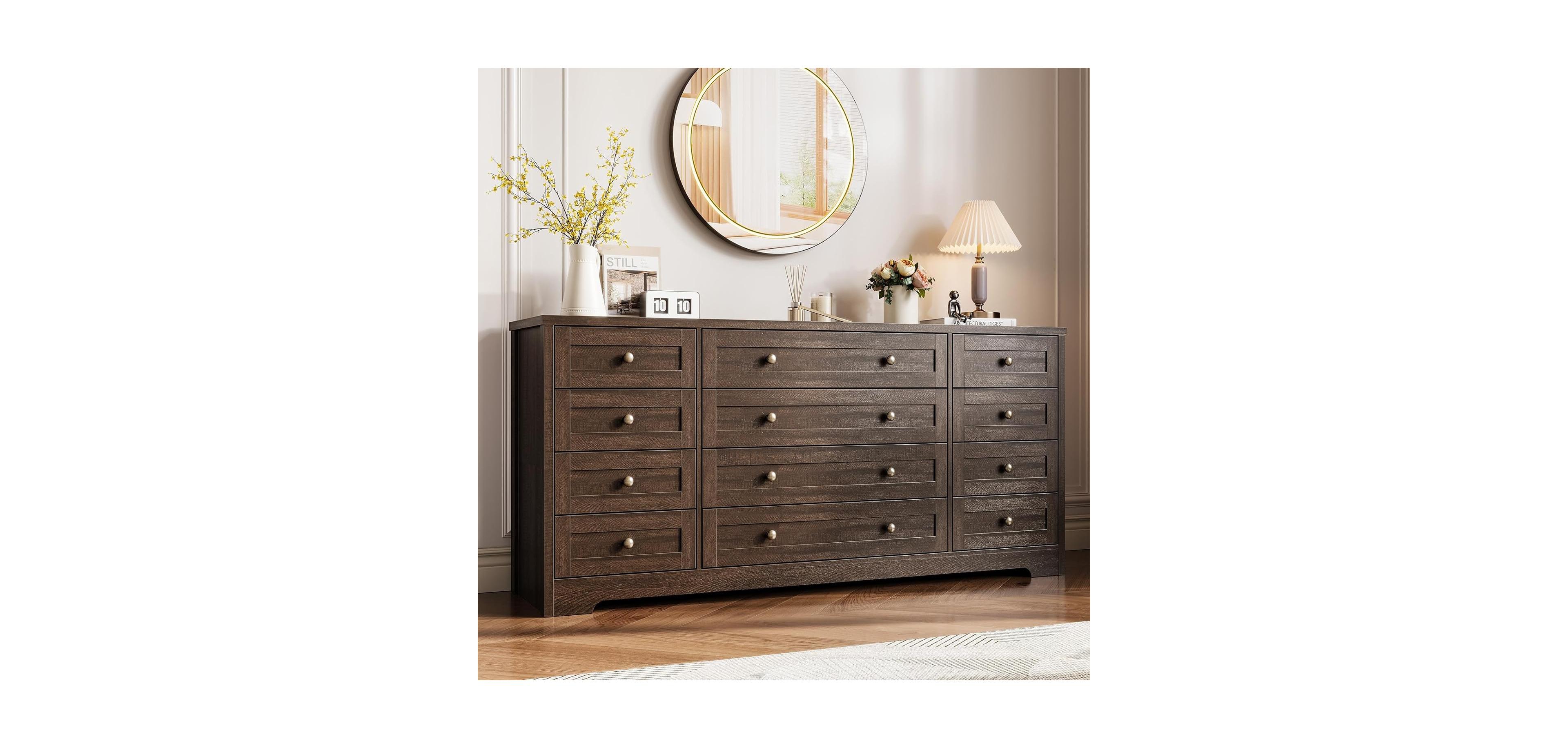 Gaomon 12 Drawers Wooden Dressers for Bedroom, 63" Long Wood Dresser for Living Room