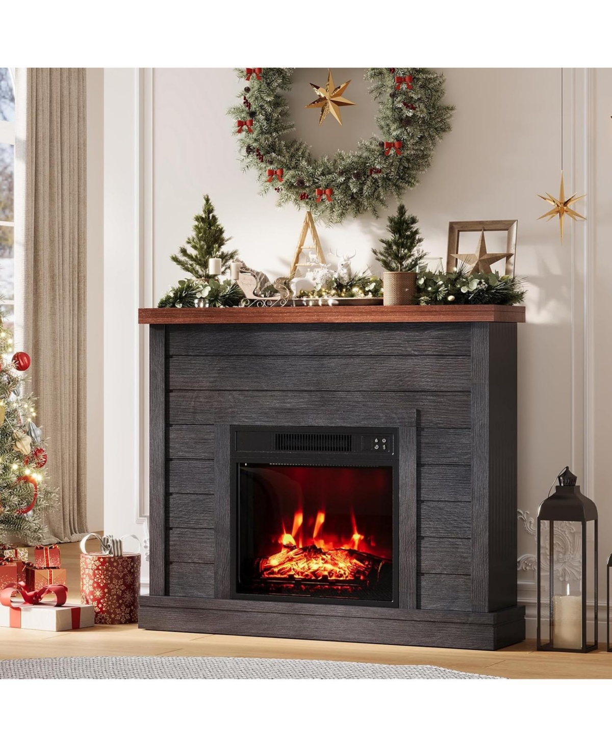 Gaomon 38" Fireplace Mantel with 19" Insert Heater, Adjustable Flame Brightness, Remote Control