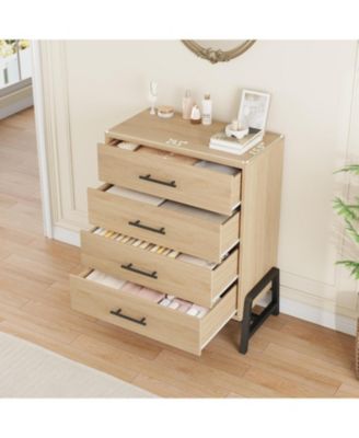 38.6" Tall 4-Drawer Freestanding Dresser, Wooden Storage Chest for Bedroom, Entryway & Living Room, Natural Oak