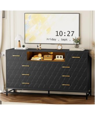 8 Drawer Dresser for Bedroom, Pink Dresser with Led Light, 55 Inch Tv Stand Dressers with Power Outlet