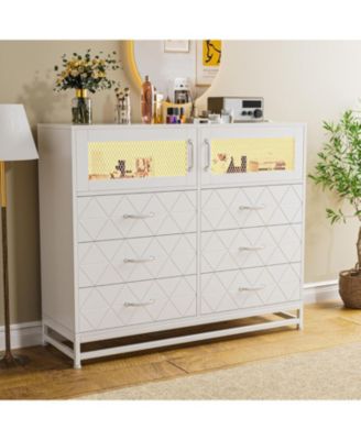 Dresser for Bedroom with 6 Drawers 2-Door Storage Cabinet Dressers & Chest of Drawers with Charging Station