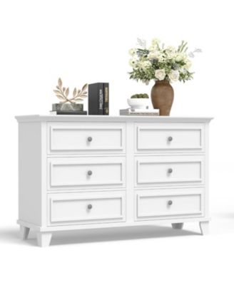 6 Drawer Dresser, Wooden Storage Chest of Drawers with Exquisite Metal Handles, Large Wide Dresser TV Stand