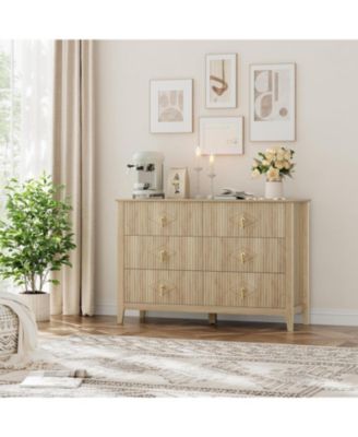 Fluted Dresser 47" Wide – 6-Drawer Modern Wood Chest for Bedroom, Stylish Storage Cabinet for Living Room, Hallway, or Entryway, Green