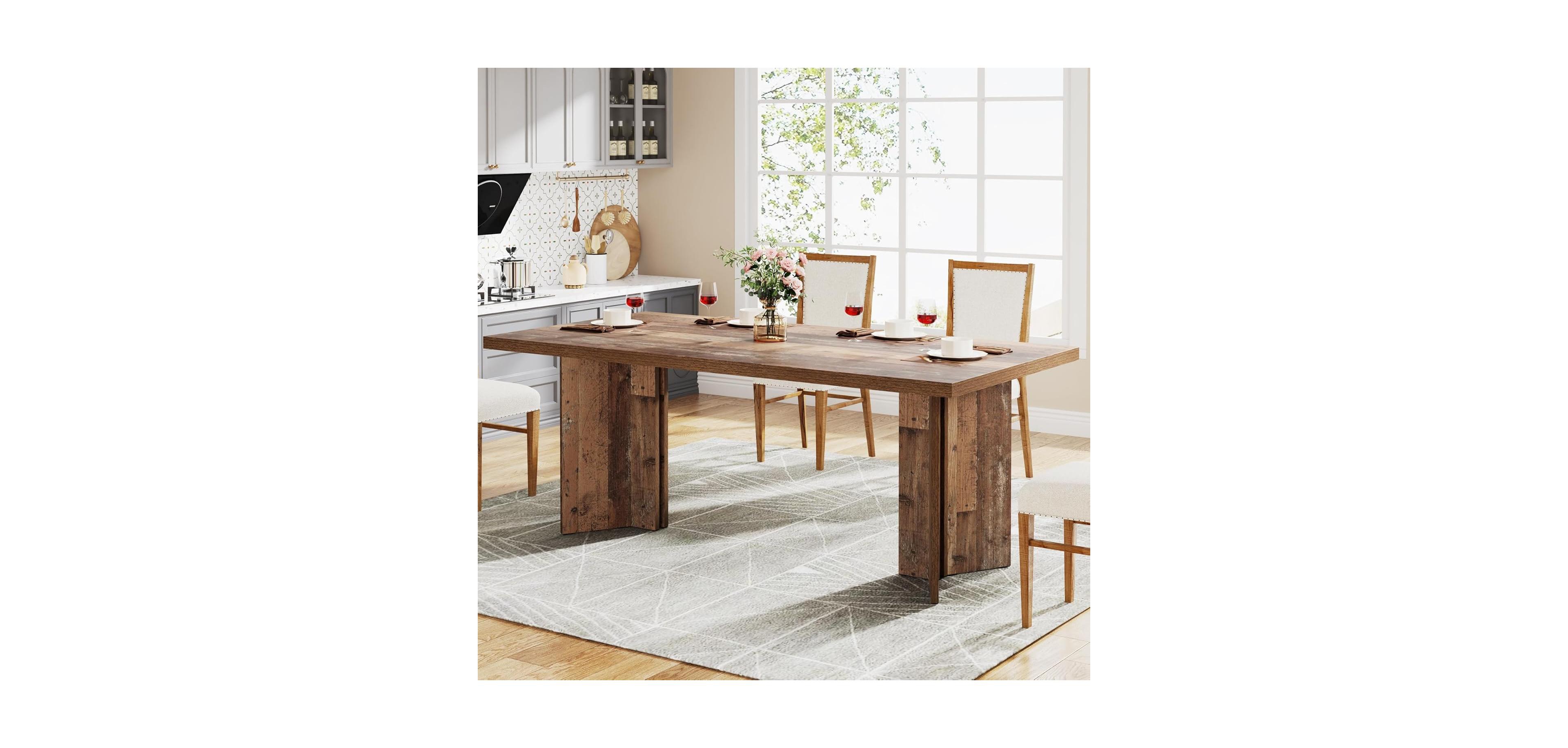 Tribesigns 63-inch Dining Table for 4-6, Farmhouse Kitchen Table with Large Tabletop