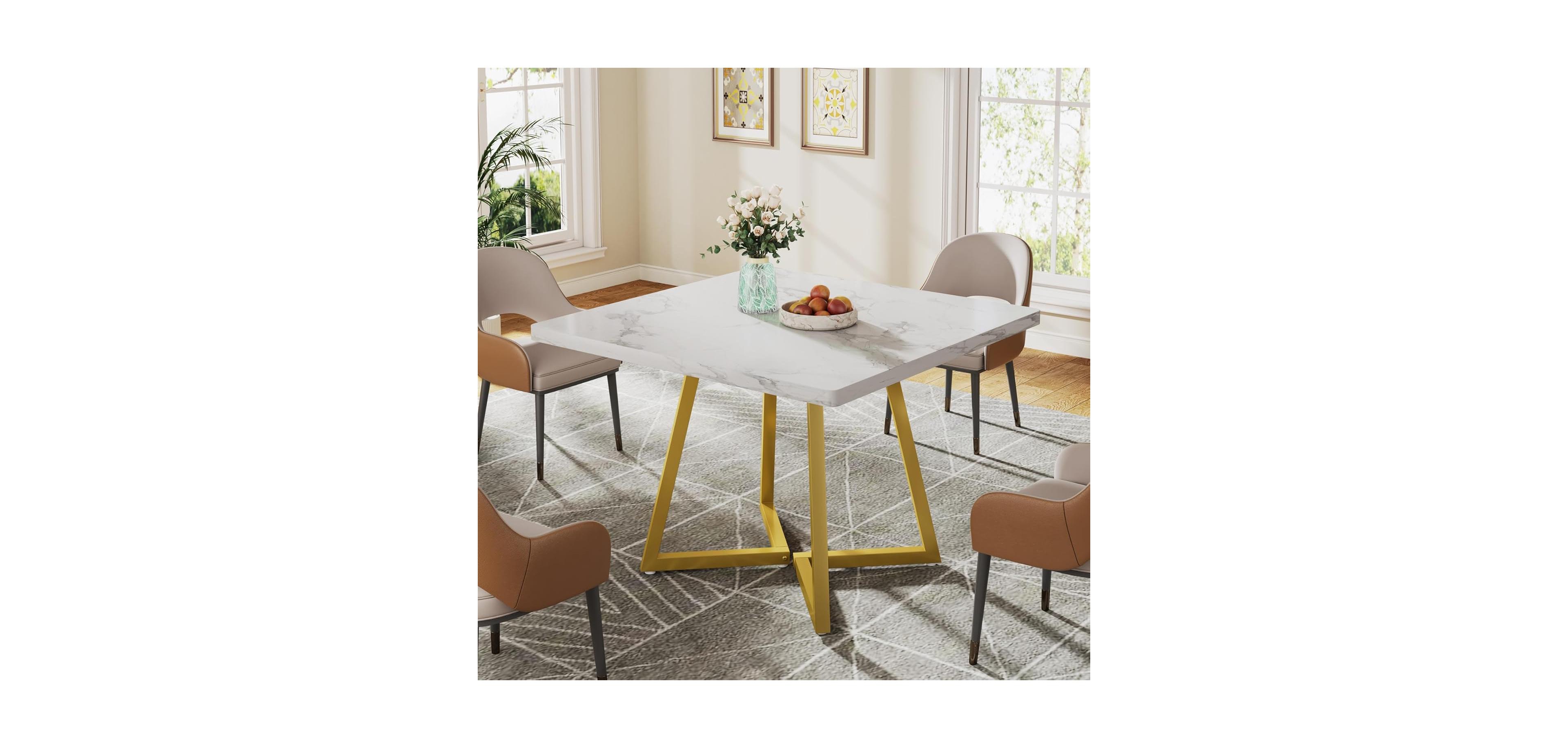 Tribesigns Square Dining Table for 4, 31.5" Industrial Dinner Table with Metal Base, Wood Kitchen Table for Dining Room, Small Space