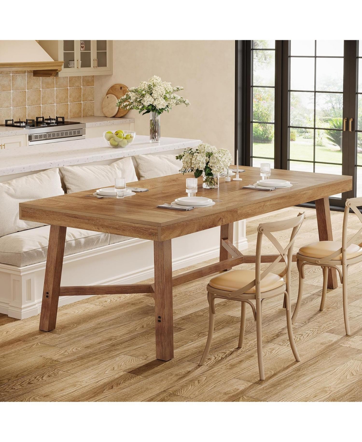 Tribesigns 70.9-Inch Farmhouse Dining Table for 6-8, Large Rectangle Kitchen Table, Natural