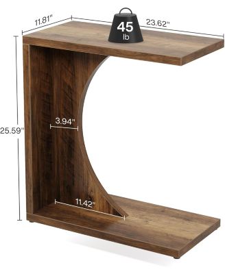 C-Shaped End Table for Couch, Sofa Side Table, Living Room, Bedroom (1, Rustic Brown)