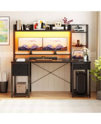 Aheaplus 47-55 inch Computer Desk with with 3 Drawers and Storage Shelves