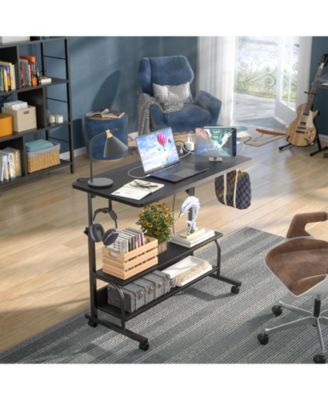 Small Height Adjustable Standing Desk with Power Outlets and Shelves, Max Height 41 Inches
