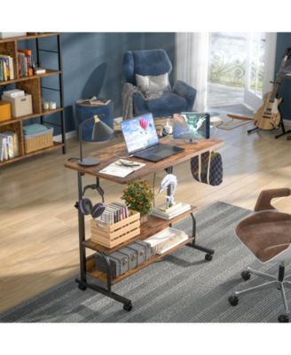 Small Height Adjustable Standing Desk with Power Outlets and Shelves, Max Height 41 Inches