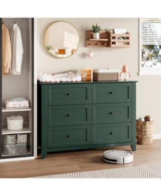 Green 6 Drawer Dresser for Bedroom, Wide Wooden Chest with Deep Drawers,Modern Storage Organizer for Hallway, Entryway