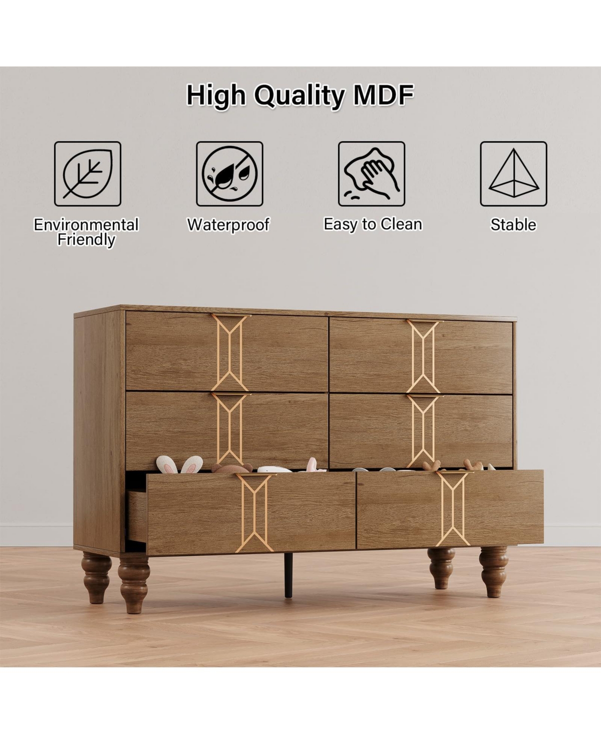 gaomon 6 Drawer Dresser with Vintage Pattern Design, Modern Chest Dresser