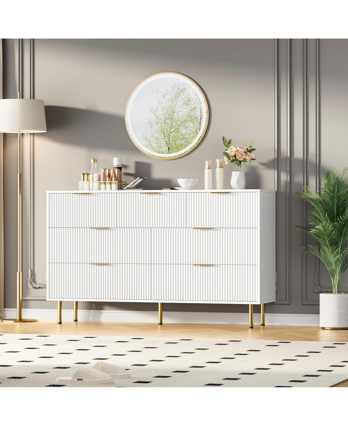 Gaomon Fluted Wood Dresser 7 Drawers Dresser for Bedroom, Large Modern Dresser with Gold Handle