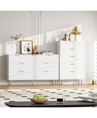 Fluted Wood 5-Drawer for Bedroom, Modern Chest, Tall Dresser