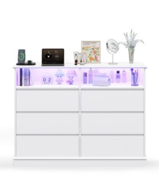 Dresser for Bedroom with 6 Drawers, Modern Chest Featuring LED Lights and Charging Station, Spacious Storage Cabinet