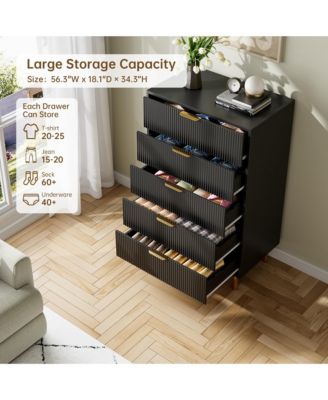 5 Drawer Dresser for Bedroom, 48” Tall Dresser Chest of Drawers, Modern Wood Storage Dresser Organizer