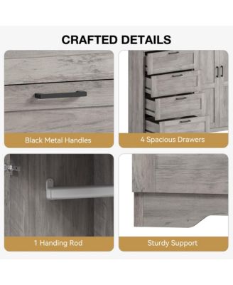 43.3'' H Armoire Wardrobe Closet with 4 Drawers and 2 Doors, Hanging Rod